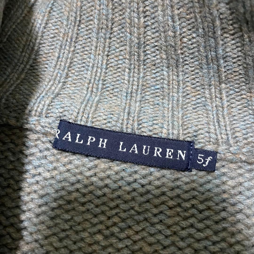 極美品/XL相当 ラルフローレン カシミヤ ケーブルニット レザー オリーブ色