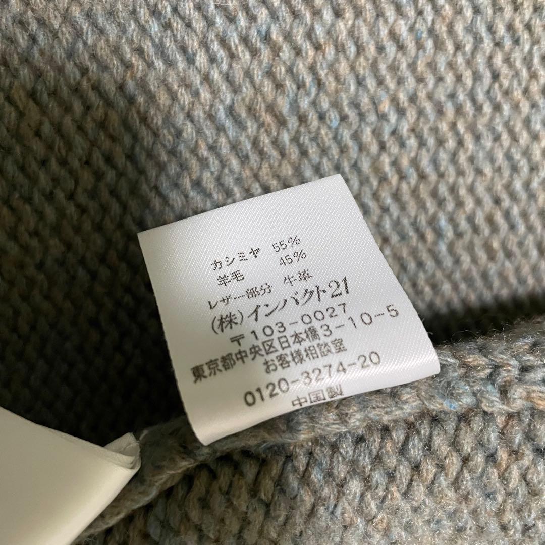 極美品/XL相当 ラルフローレン カシミヤ ケーブルニット レザー オリーブ色