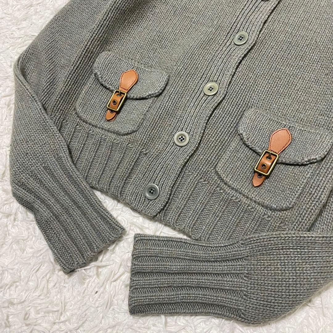 極美品/XL相当 ラルフローレン カシミヤ ケーブルニット レザー オリーブ色