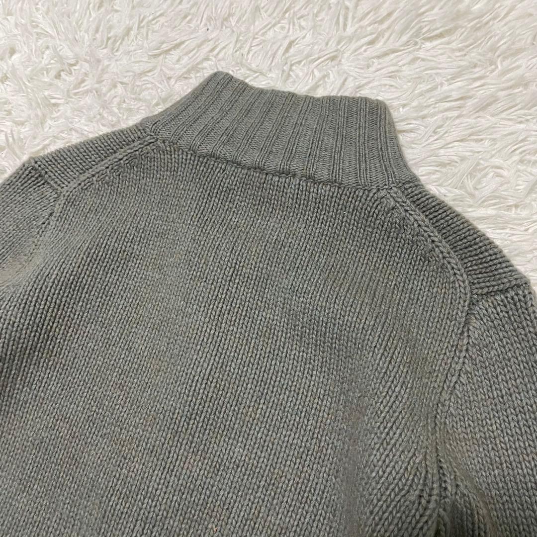 極美品/XL相当 ラルフローレン カシミヤ ケーブルニット レザー オリーブ色