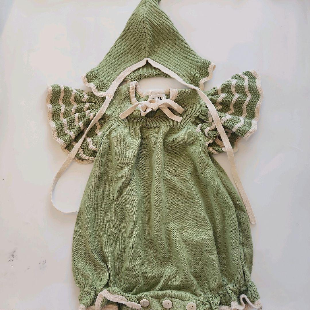 MABLI 23ss ロンパース ボンネット セット　コビト 小人 マブリ 緑