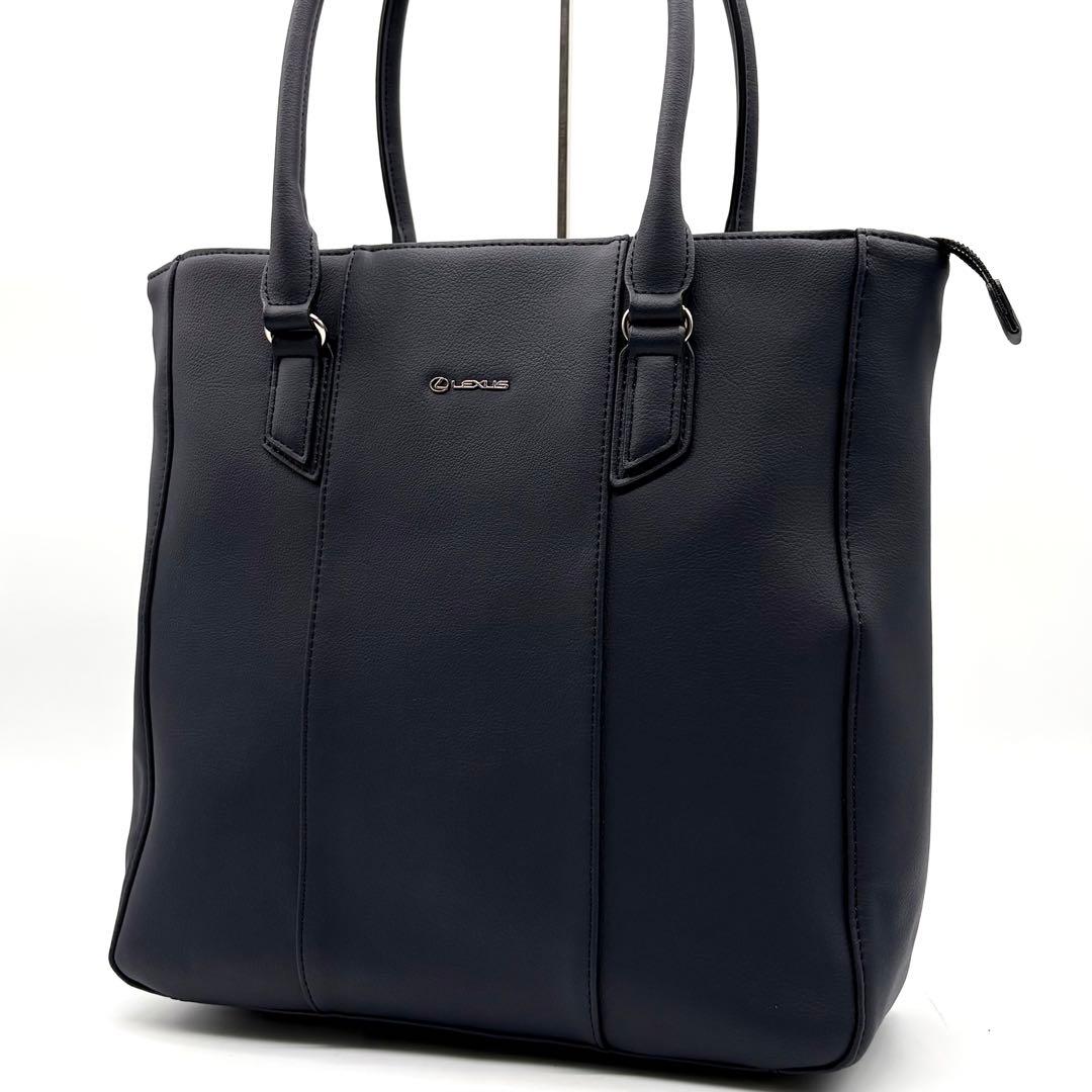 【未使用級】レクサス トートバッグ ヴィーガンレザー 肩掛け A4可 ネイビー