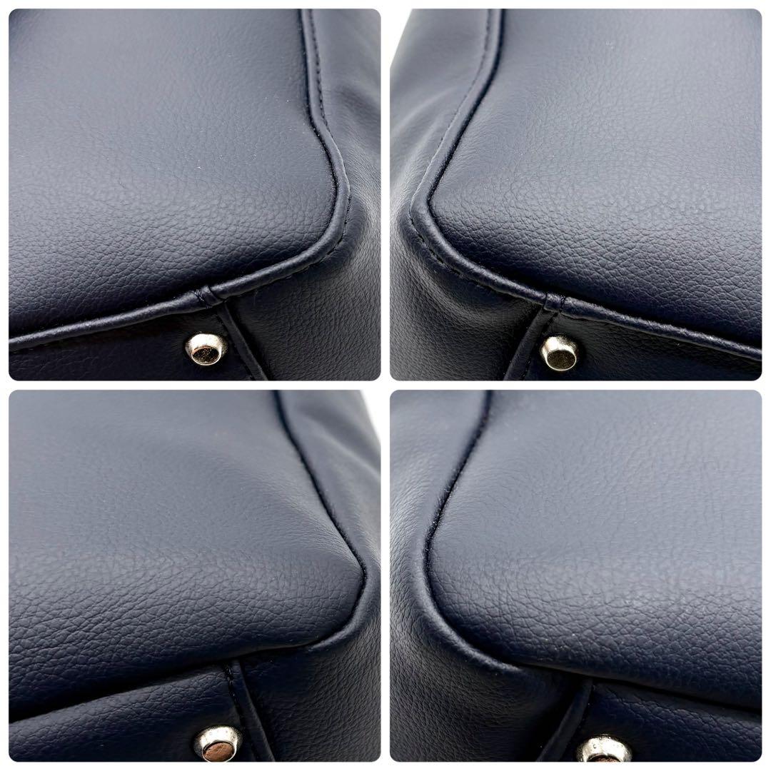 【未使用級】レクサス トートバッグ ヴィーガンレザー 肩掛け A4可 ネイビー