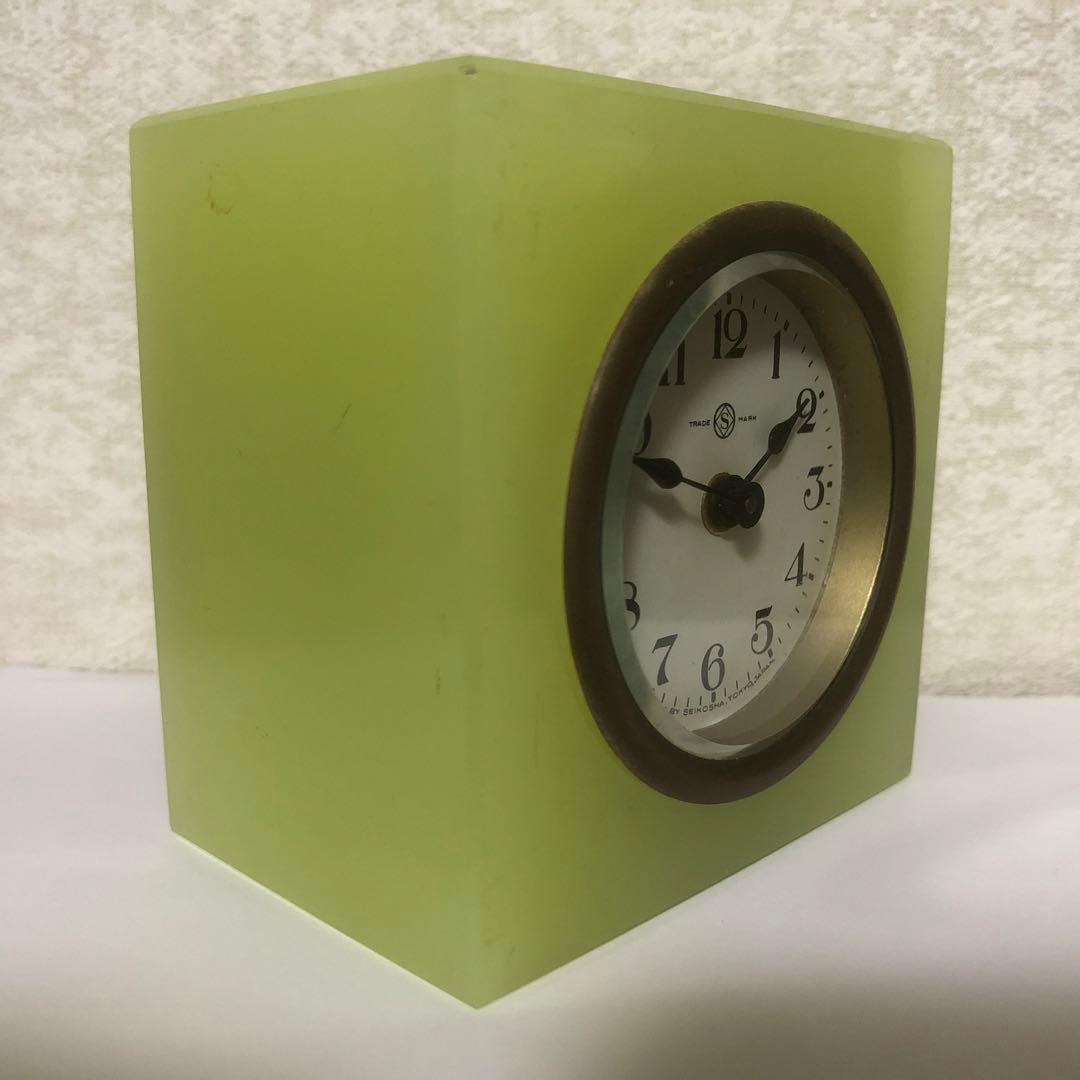 精工舎　ウランガラス置き時計　アンティーク　レトロ　骨董品　置き時計