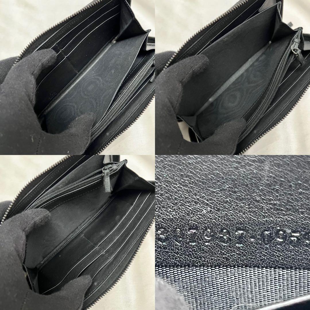 ◇箱付き極美品◇グッチ シマレザー ラウンドジップ長財布　ブラック　307987