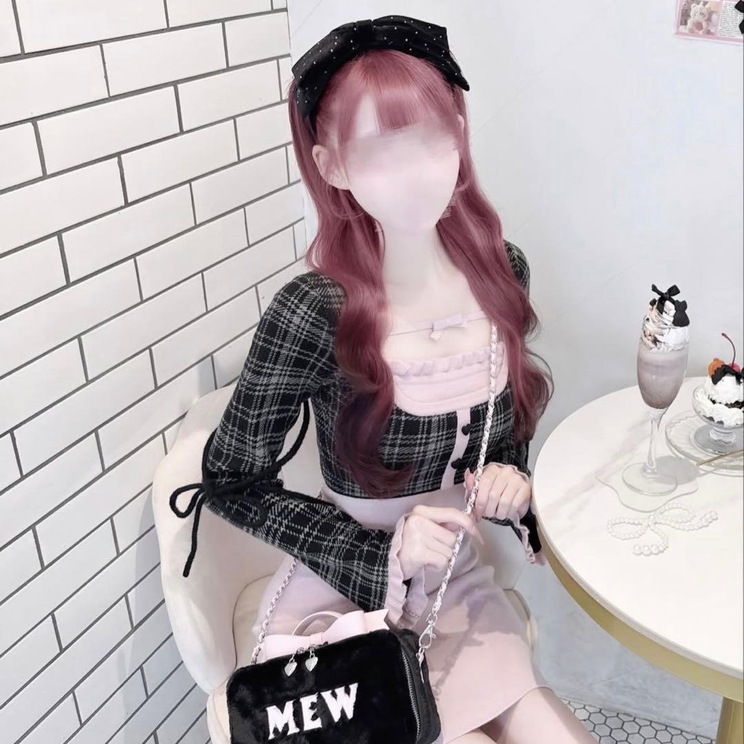 ハニーミュウ チェックリボンドッキングワンピース ピンク honey mew