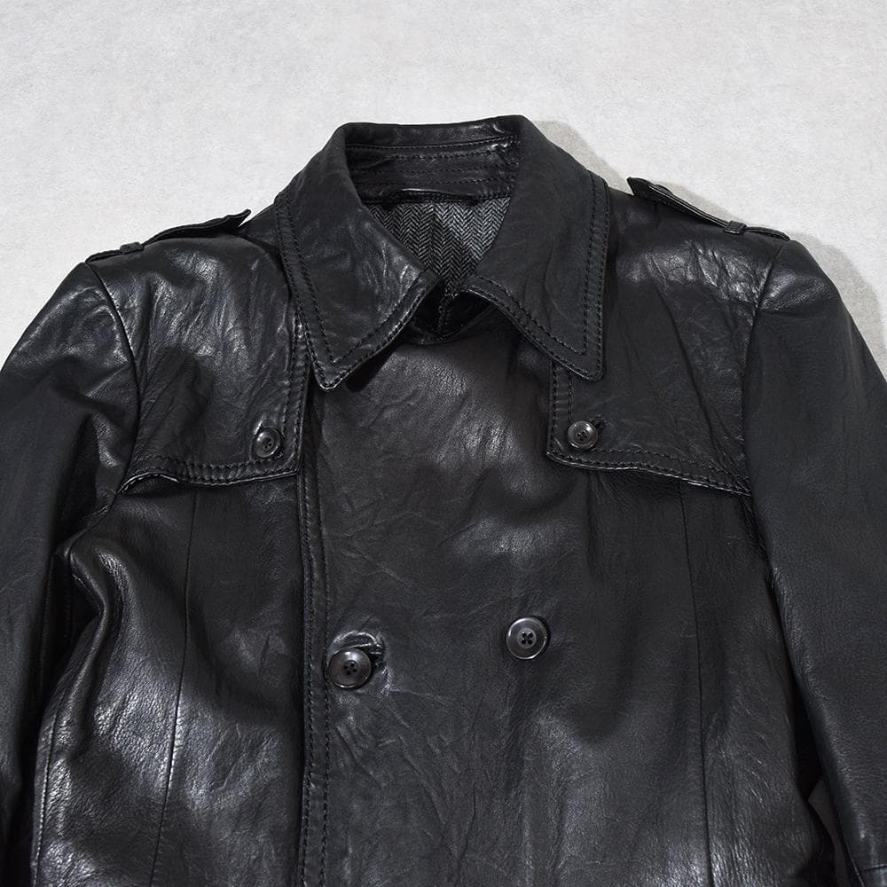 y2k TORNADO MART シワ加工 羊革 レザーコート 裏地ツイード 黒
