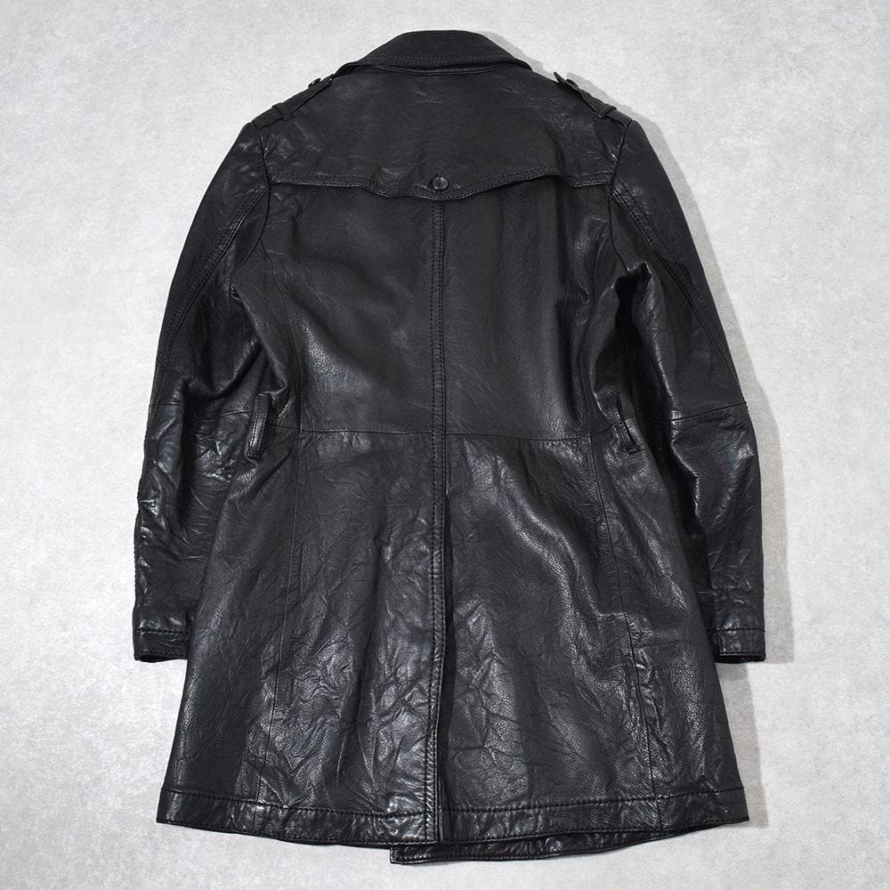 y2k TORNADO MART シワ加工 羊革 レザーコート 裏地ツイード 黒