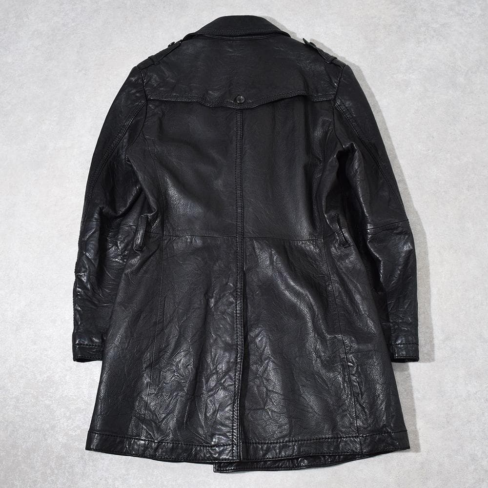 y2k TORNADO MART シワ加工 羊革 レザーコート 裏地ツイード 黒