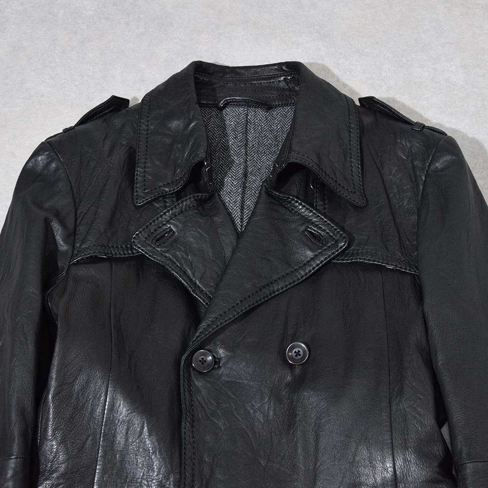 y2k TORNADO MART シワ加工 羊革 レザーコート 裏地ツイード 黒
