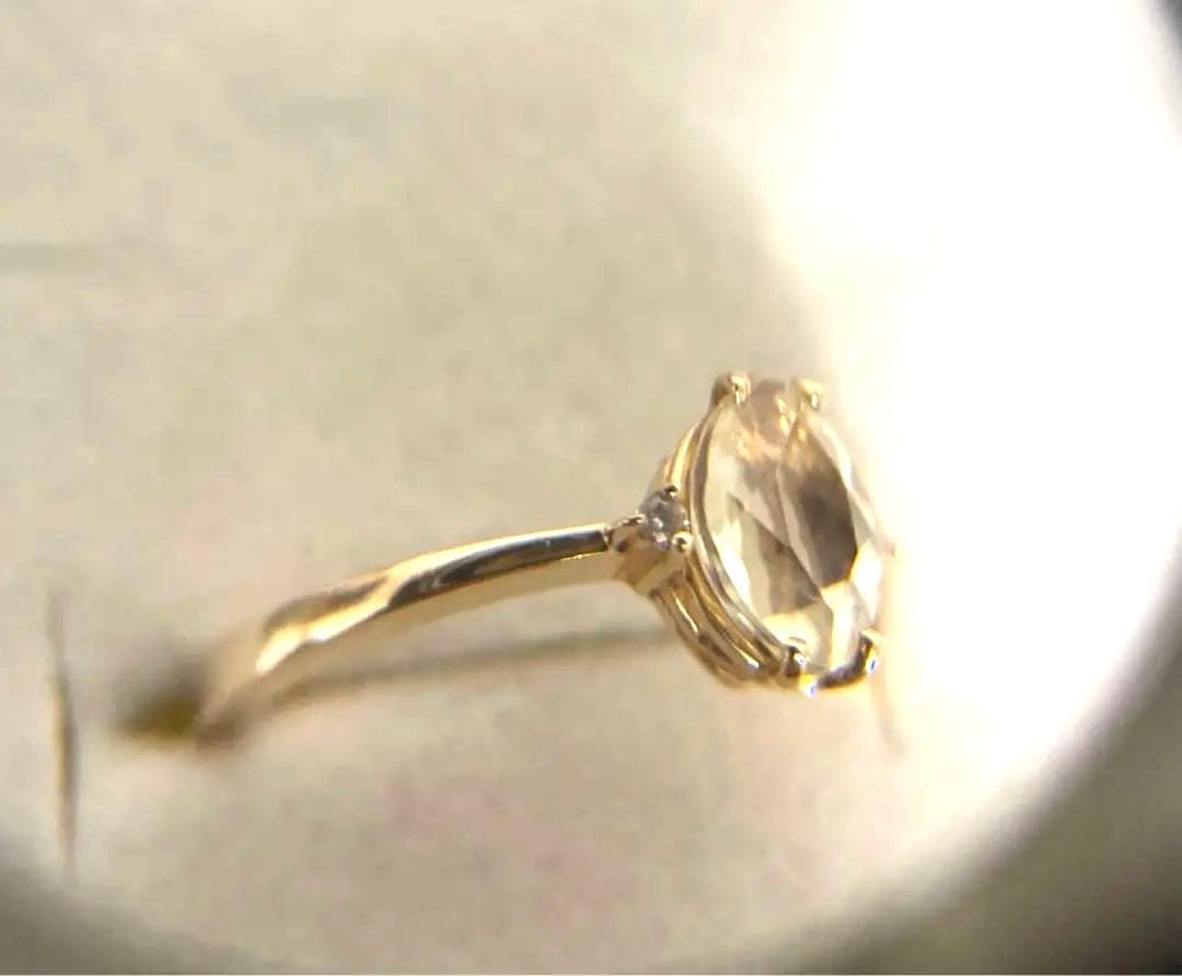 agete アガットk10レモンクォーツ×ダイヤモンドリング　11号