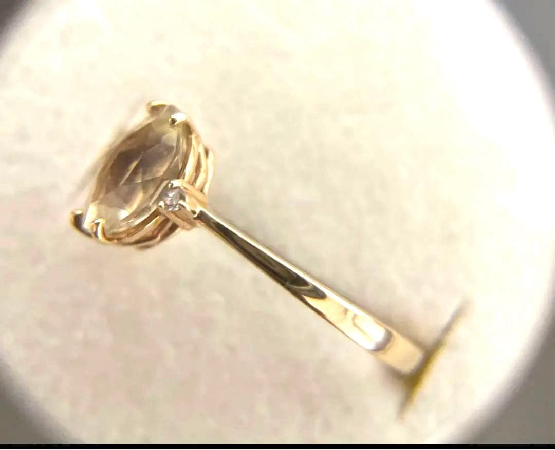 agete アガットk10レモンクォーツ×ダイヤモンドリング　11号