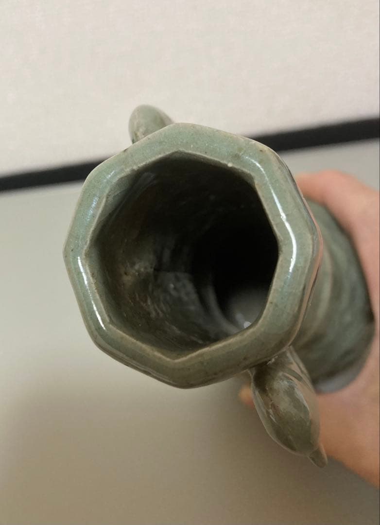 天龍寺青磁　龍泉窯青磁 双魚耳瓶　七官青磁