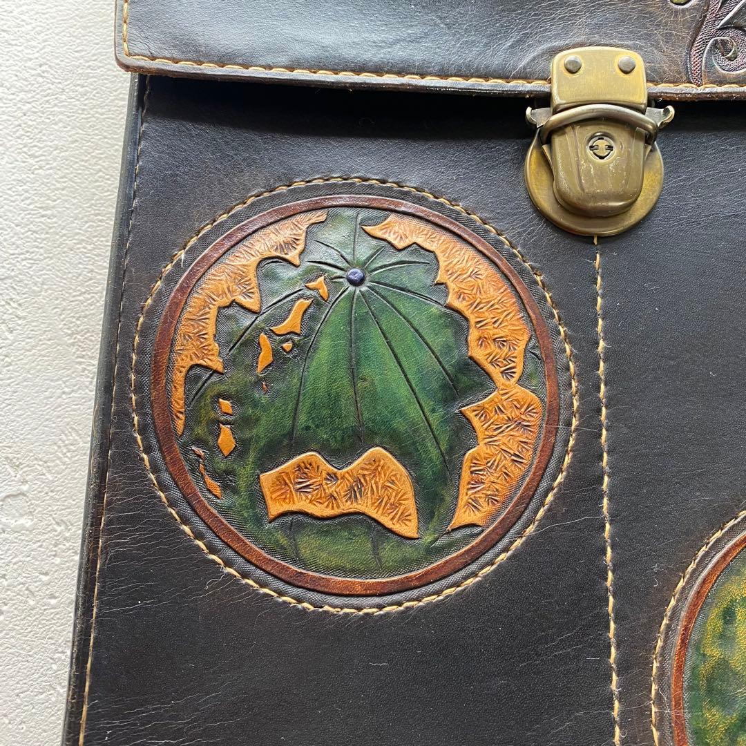 レザー カービング 書類バッグ ビジネスバッグ 手縫い 革細工 レザークラフト