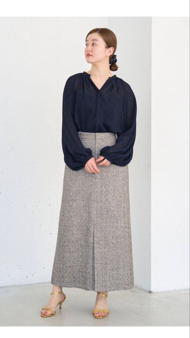 IENA イエナ タグ付き新品 シアージョーゼット ギャザーブラウス　ネイビー