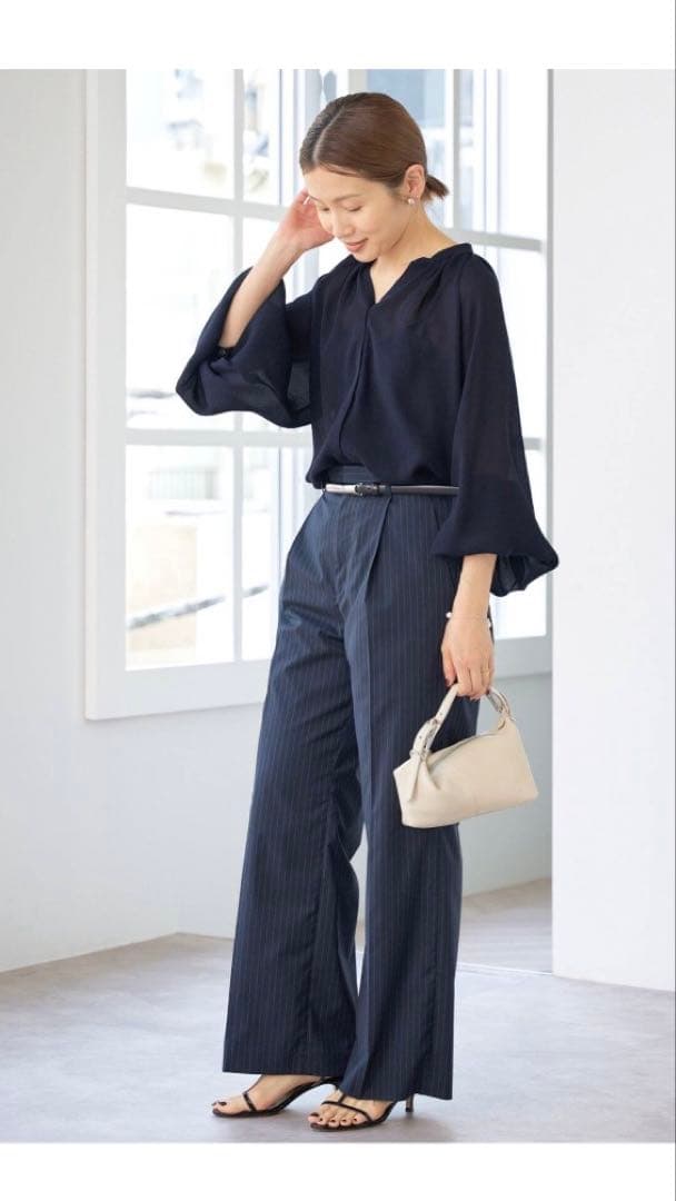 IENA イエナ タグ付き新品 シアージョーゼット ギャザーブラウス　ネイビー