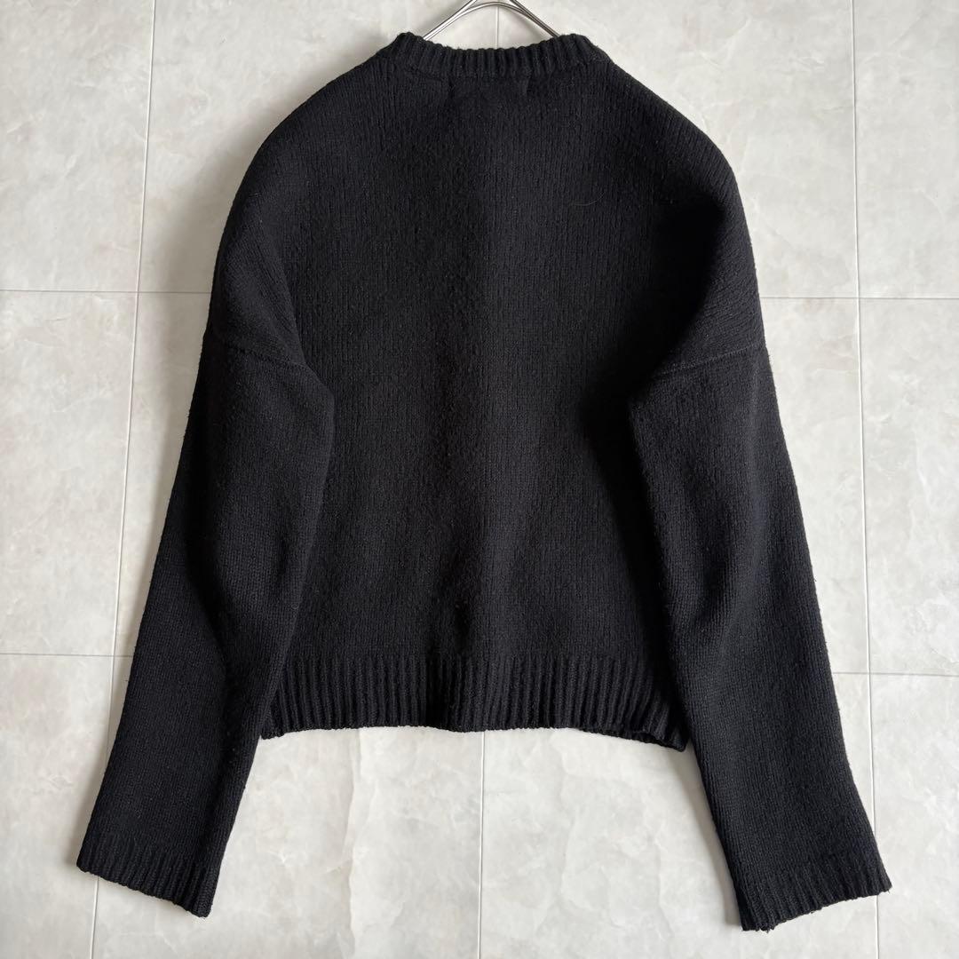 ENFOLD ウールナイロン クルーネックカーディガン 黒38 ショート丈