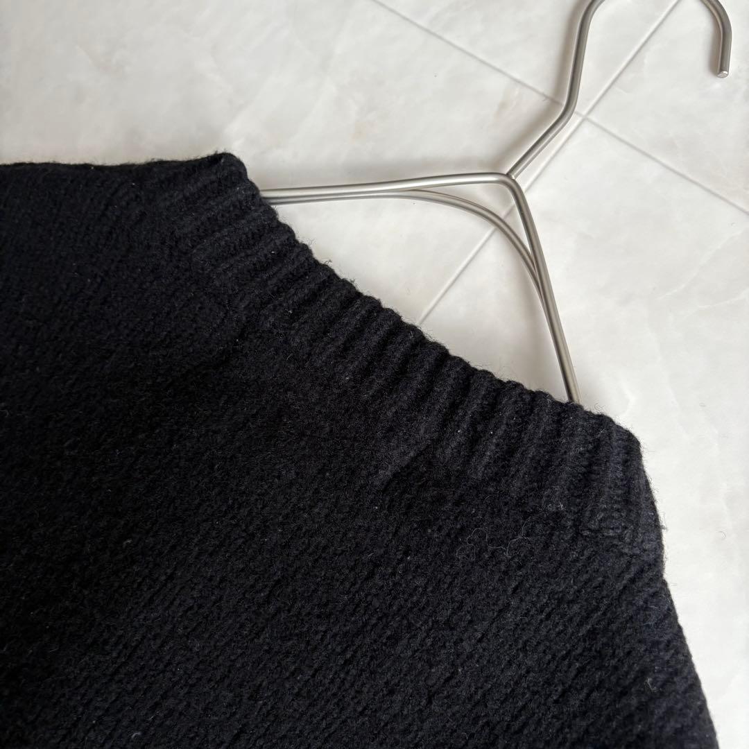 ENFOLD ウールナイロン クルーネックカーディガン 黒38 ショート丈