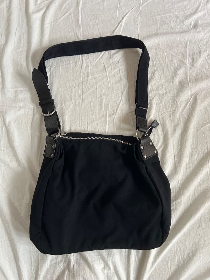 Y’s for men ショルダーバッグ 大容量 ウールギャバ レザー