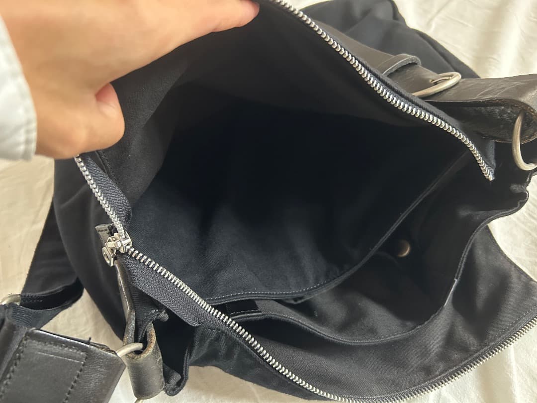 Y’s for men ショルダーバッグ 大容量 ウールギャバ レザー