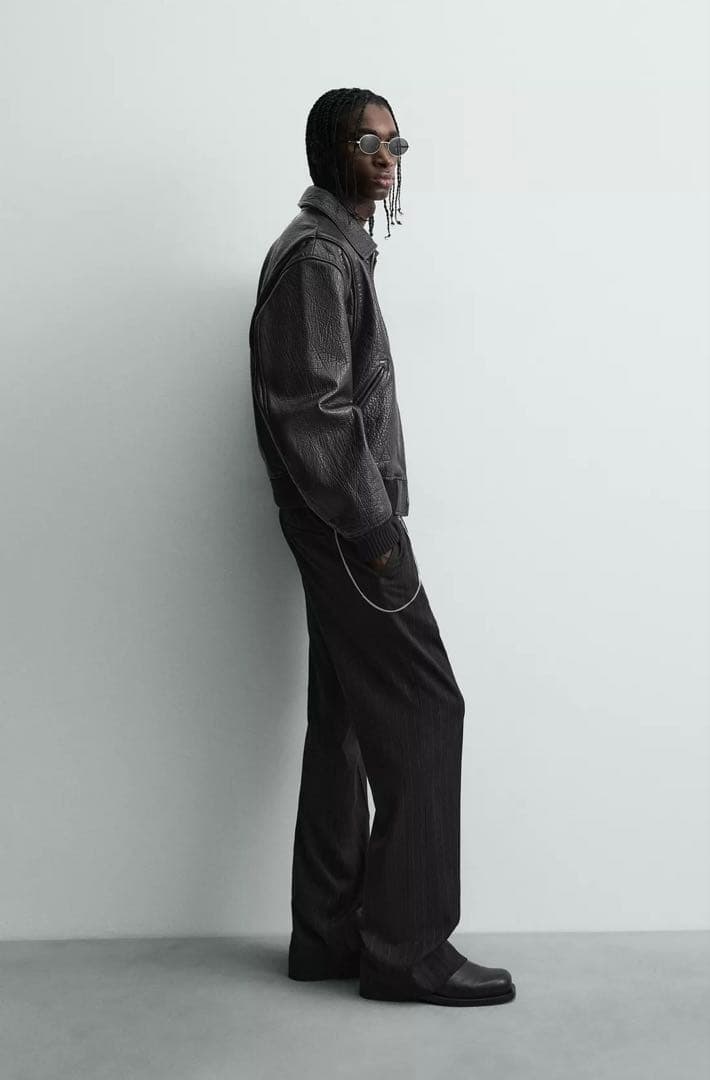 ZARA エンボス加工レザーバイカージャケット　Sサイズ