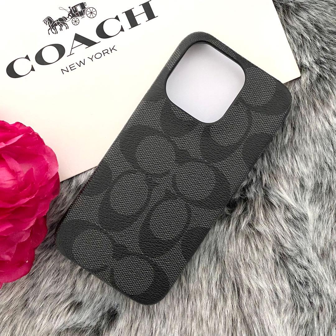 新品☆COACH コーチ　ブラック スマホケース iPhone15 pro
