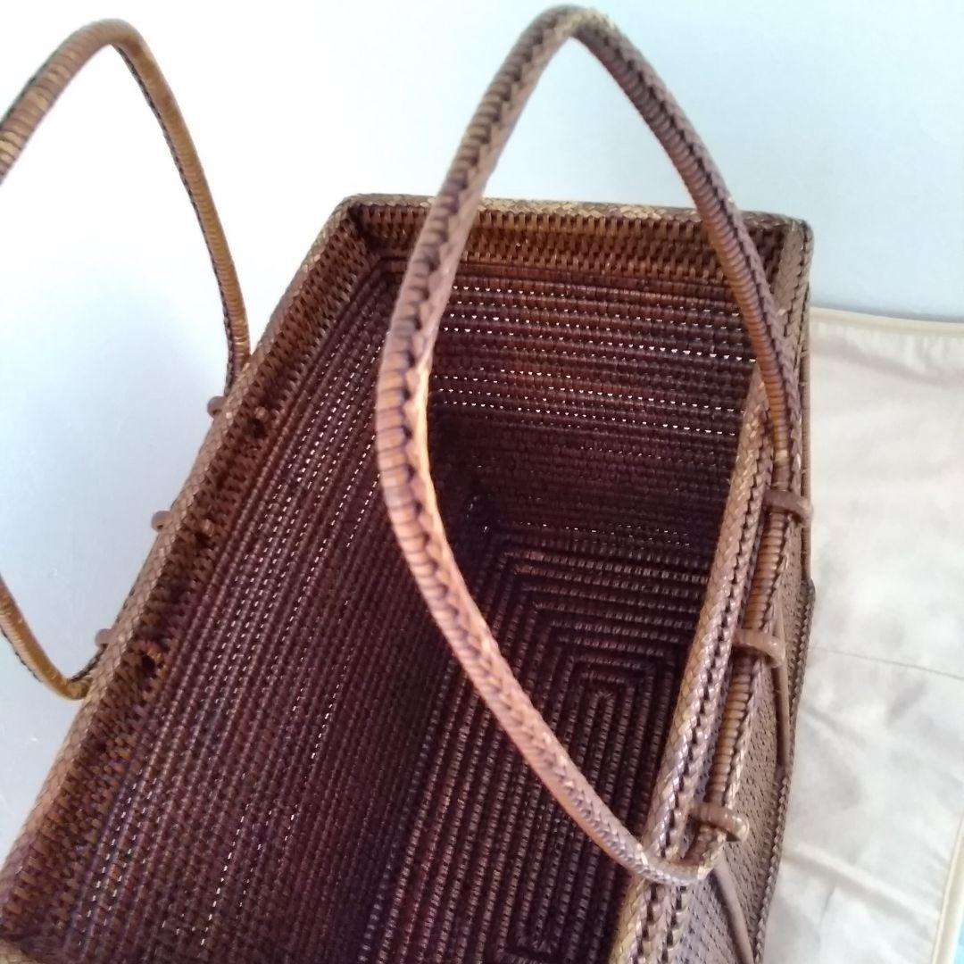 年代不明！両ハンドルかご！籐籠竹籠 竹細工 竹編みカゴ 小物入れ！経年美品！