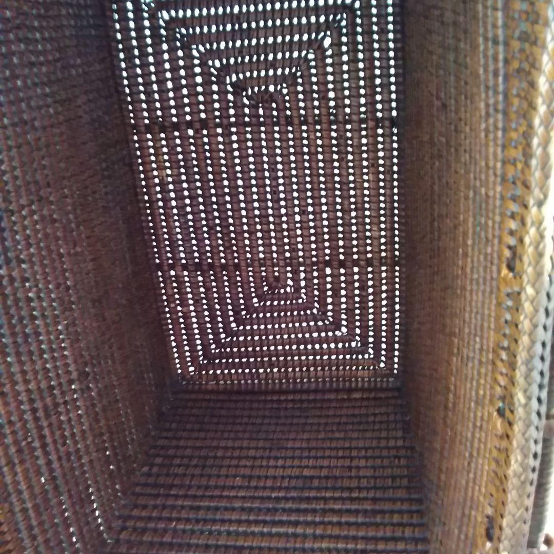 年代不明！両ハンドルかご！籐籠竹籠 竹細工 竹編みカゴ 小物入れ！経年美品！