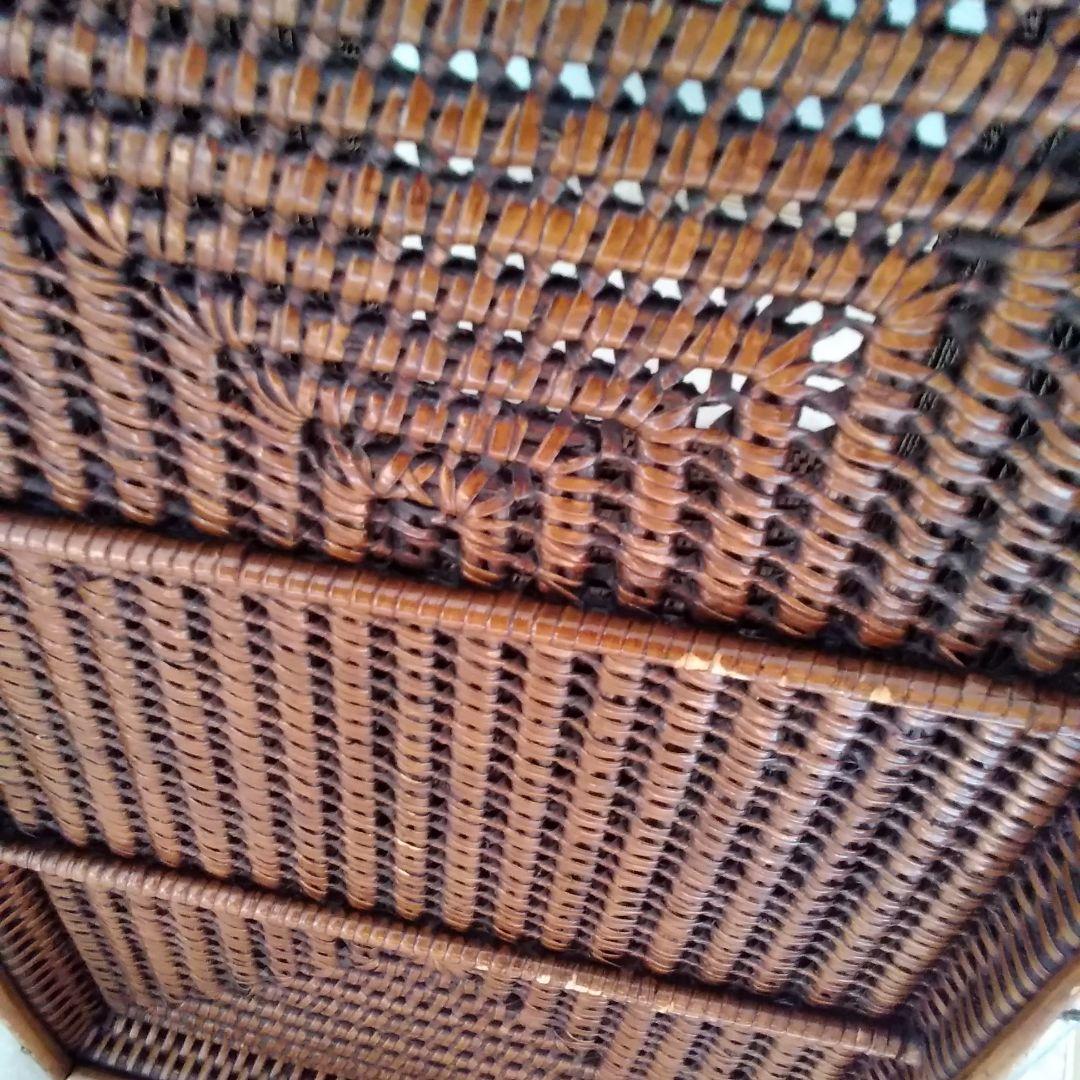 年代不明！両ハンドルかご！籐籠竹籠 竹細工 竹編みカゴ 小物入れ！経年美品！