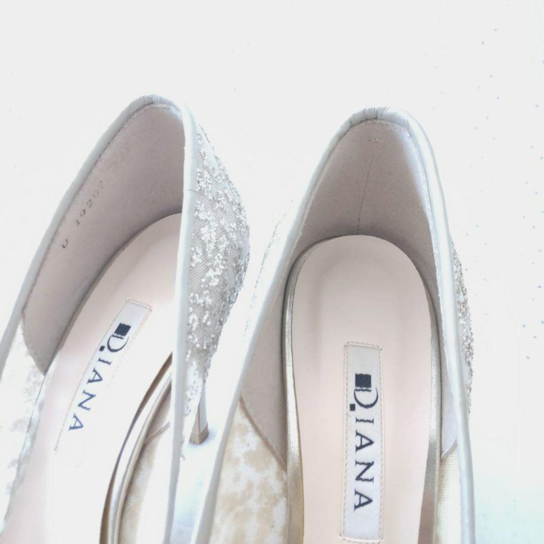 美品✨DIANA グリッターチュールハイヒール プラチナ ウェディング 22.5