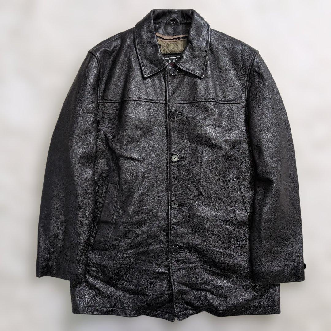 極上のシボ革★ヴィンテージ カーコート ライナー付 黒 実寸XL相当 超良品