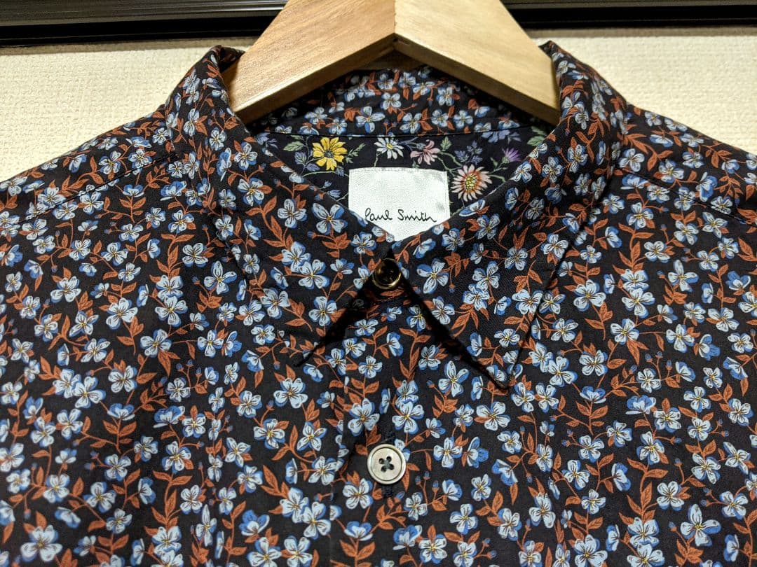 【Paul Smith】花柄シャツ/総柄/金ボタン/ビッグ/日本製/ロゴ/美品