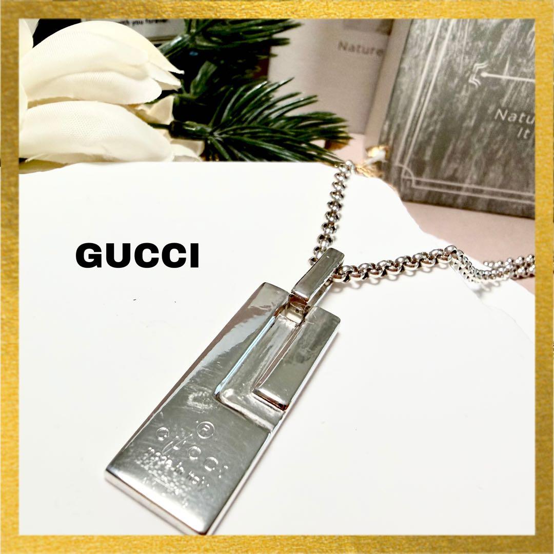 極美品 GUCCI グッチ シルバー 925 プレート Gロゴ ネックレス