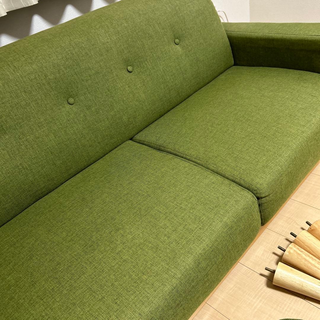美品！LOWYAグリーンファブリック2〜2.5掛けソファ