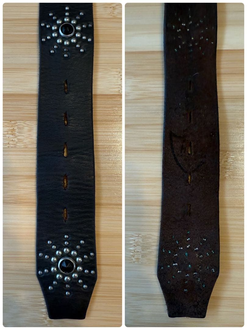 ⭐️HTC⭐️ピーナッツ⭐️ブラック(茶芯)レザー&ストーン⭐️シルバースタッズ⭐️34