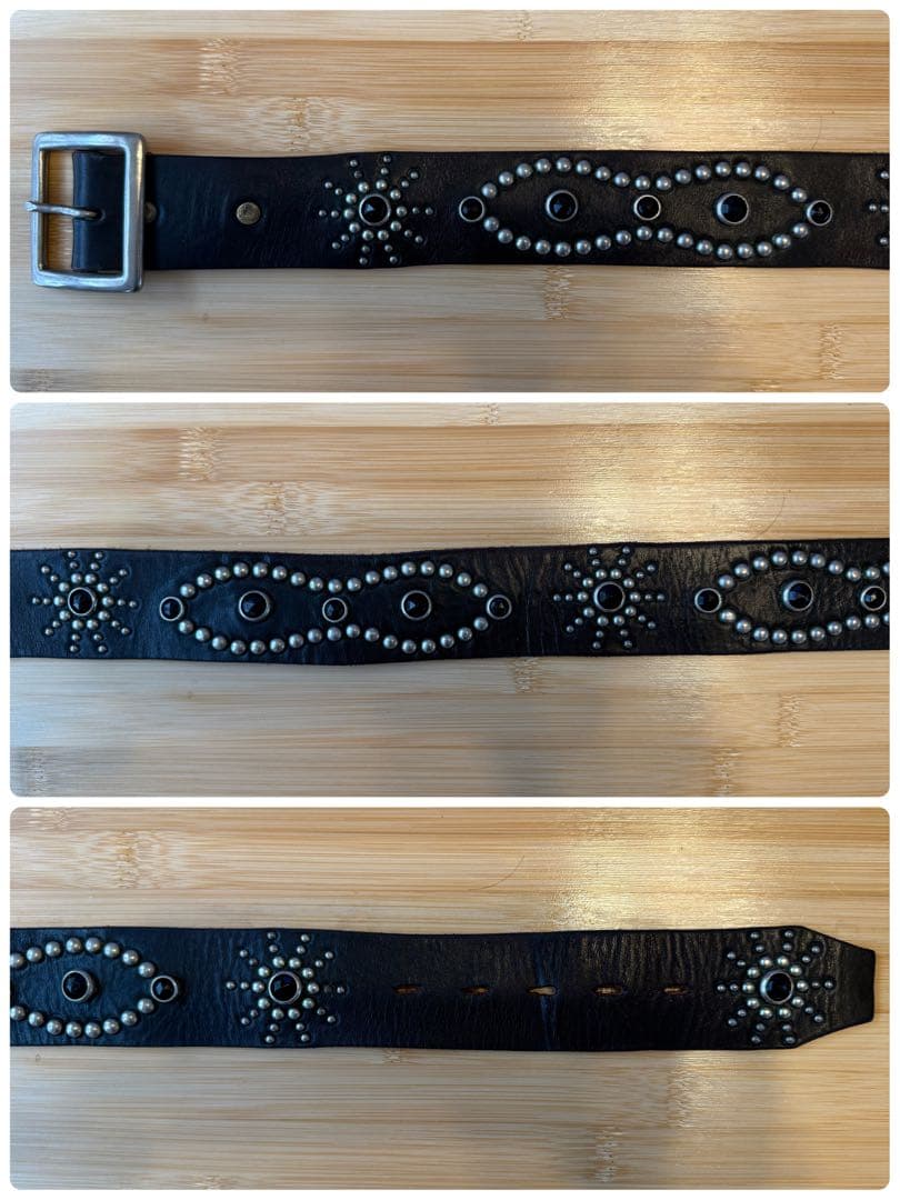 ⭐️HTC⭐️ピーナッツ⭐️ブラック(茶芯)レザー&ストーン⭐️シルバースタッズ⭐️34