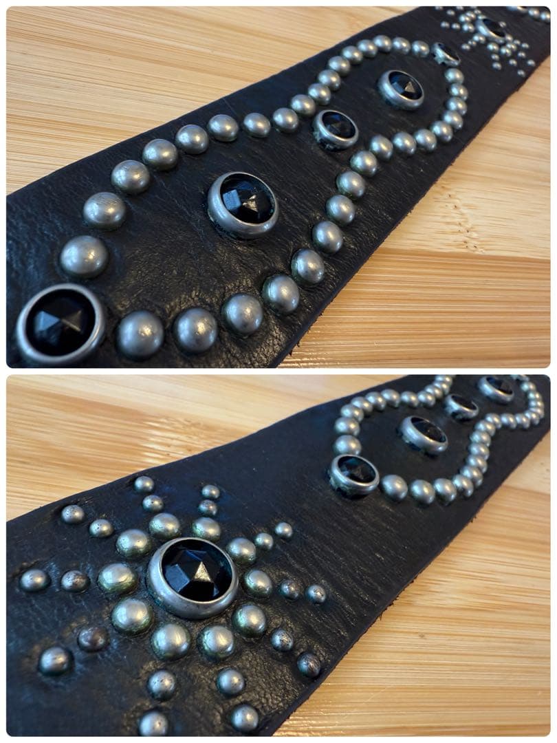 ⭐️HTC⭐️ピーナッツ⭐️ブラック(茶芯)レザー&ストーン⭐️シルバースタッズ⭐️34