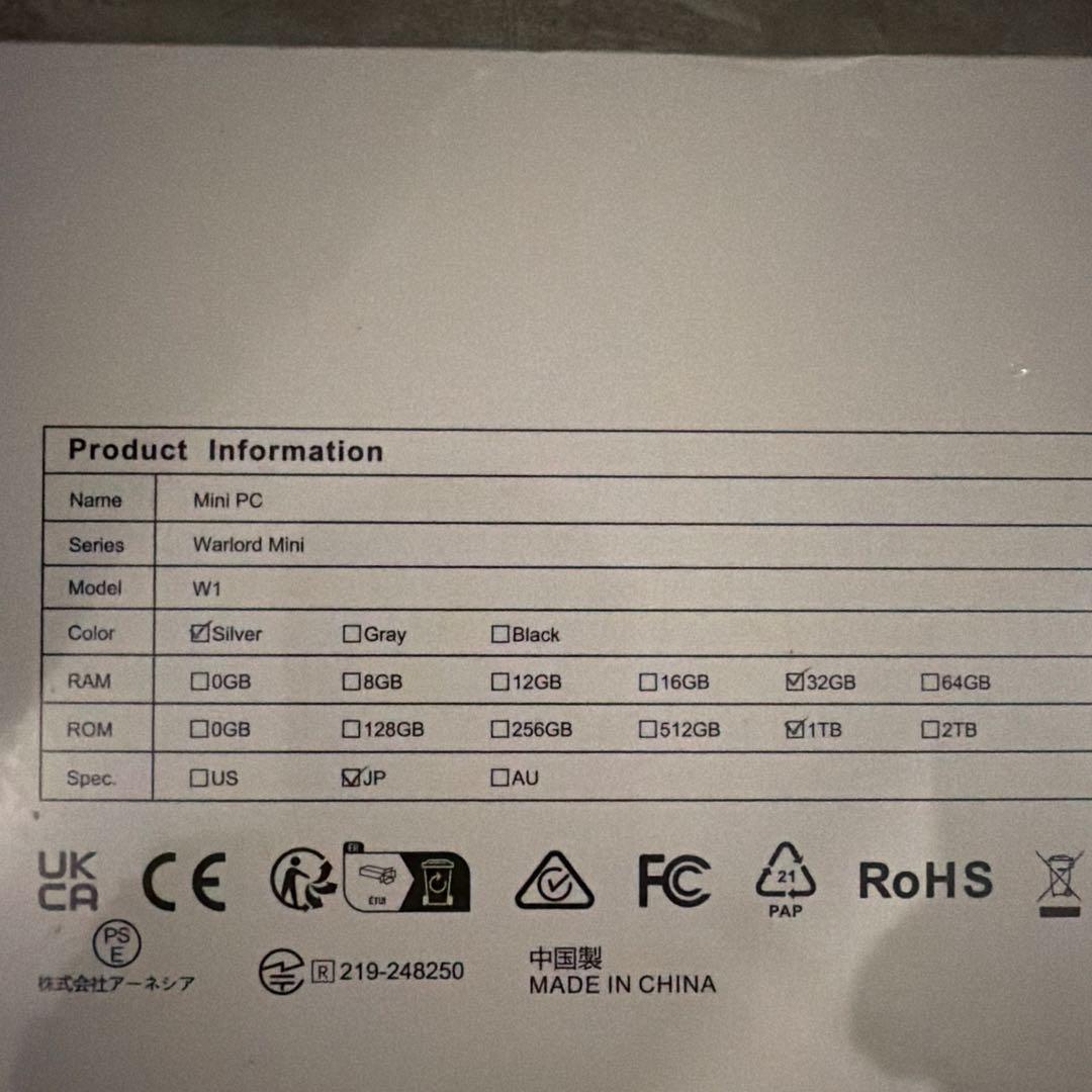 ACEMAGIC Warlord Mini W1 ミニPC RAM32GB