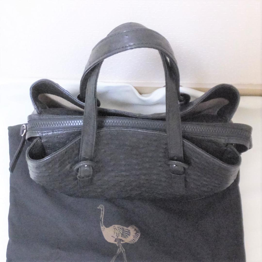 未使用　Takechi　ブラック　オーストリッチ　ハンドバッグ　黒　■　Q313