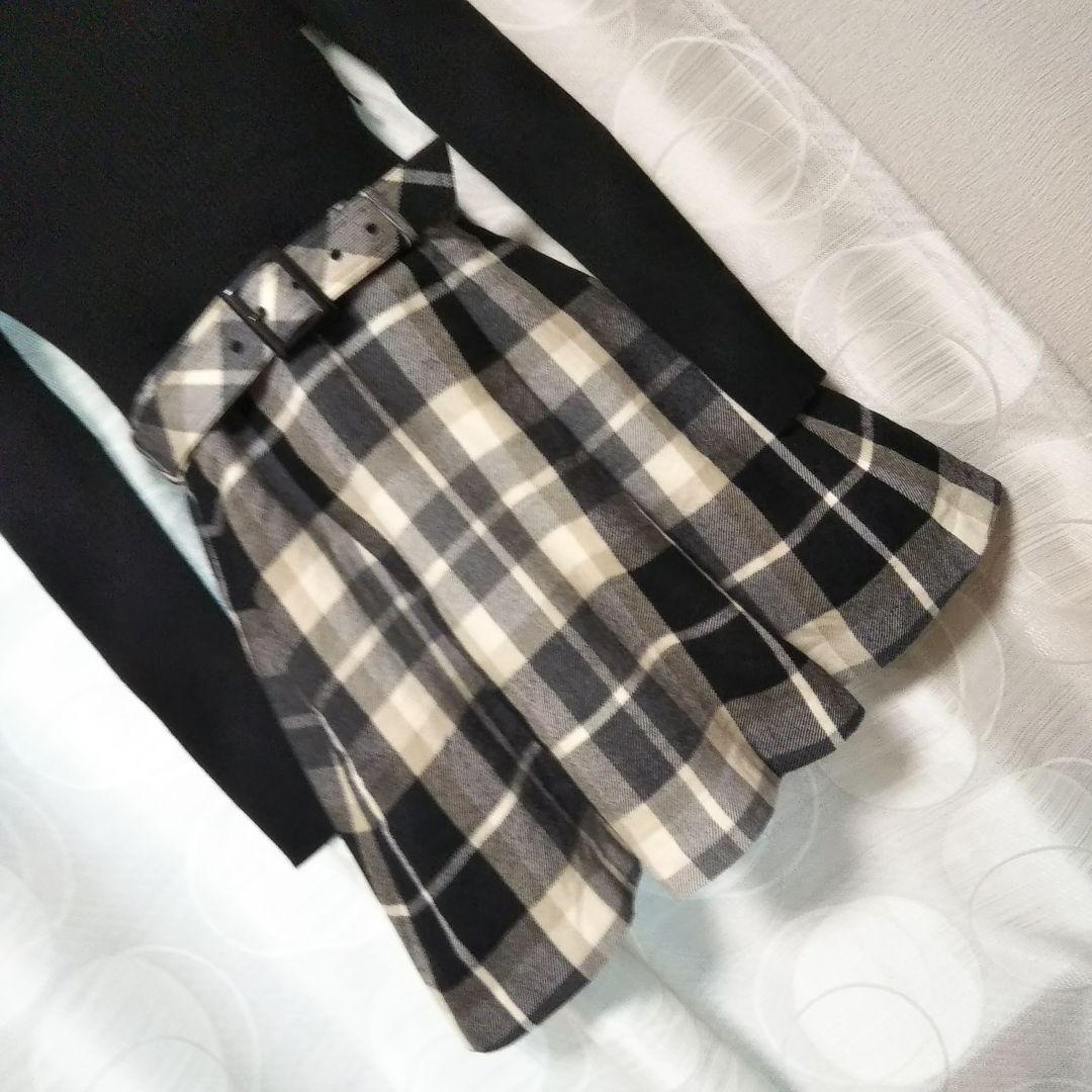 バーバリーブルーレーベル リブニットチェックスカートワンピース