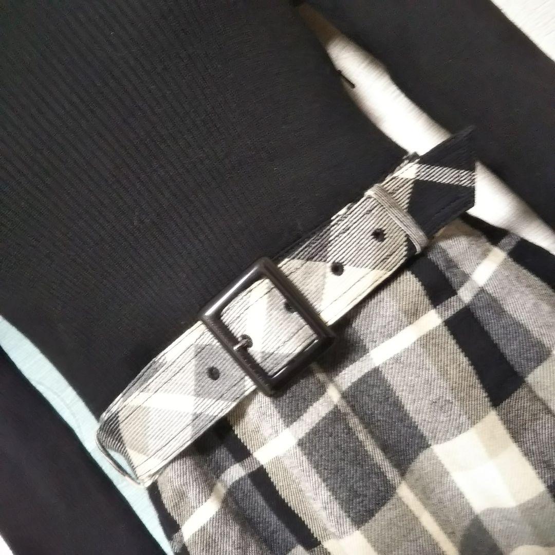 バーバリーブルーレーベル リブニットチェックスカートワンピース