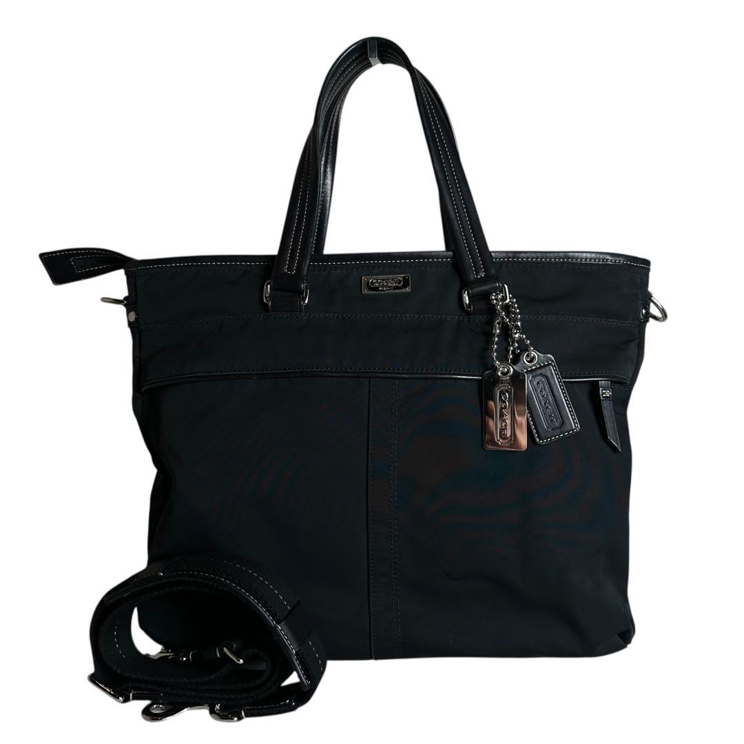 大容量　コーチ　2way ビジネスバッグ　ナイロン　レザー　ブラック