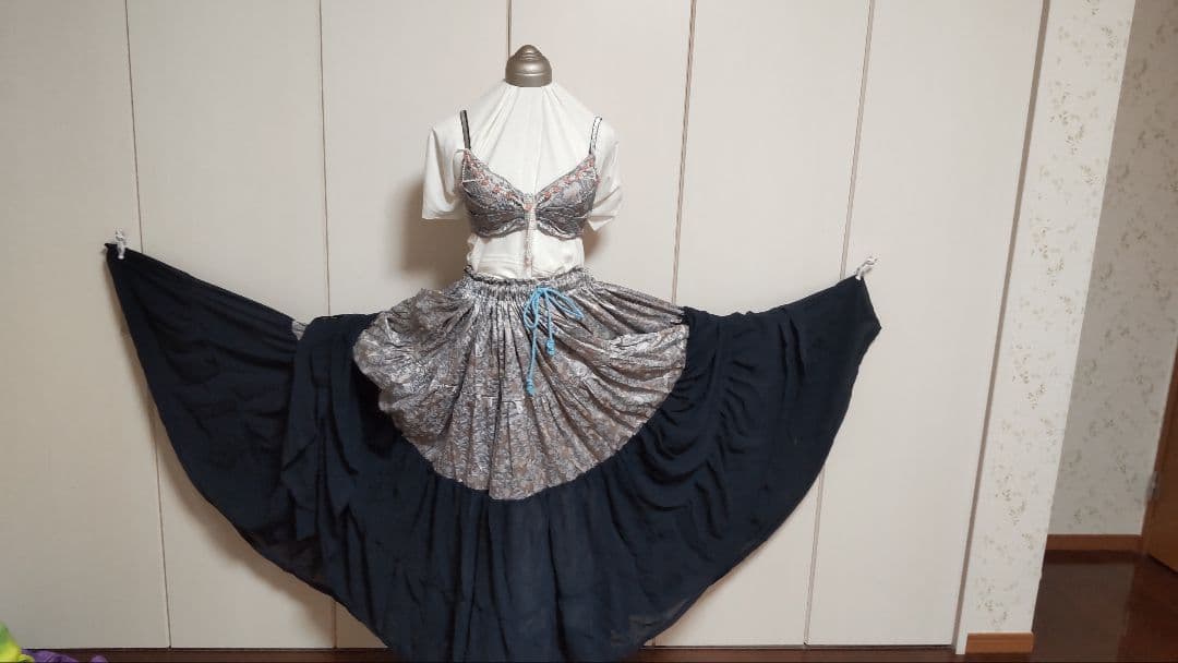 ハンドメイド ！ジプシースカート セット シルバーと紺
