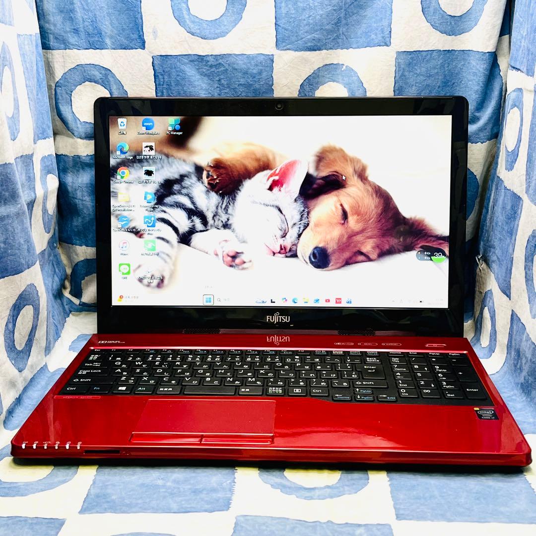 爆速SSD512G☆i7☆大人気赤ノートパソコン♪ブルーレイ&カメラ！Win11