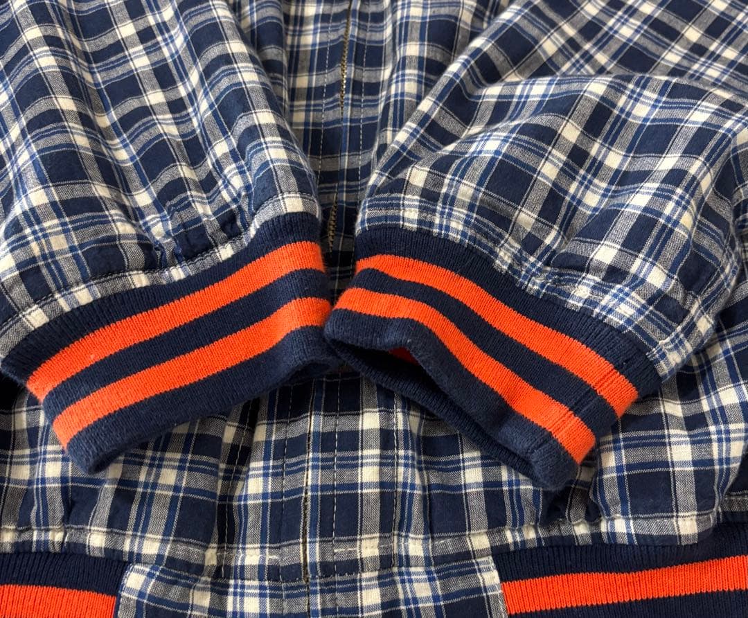 STUSSY ステューシー　刺繍ロゴ　チェック柄　リブライン　ブルゾン