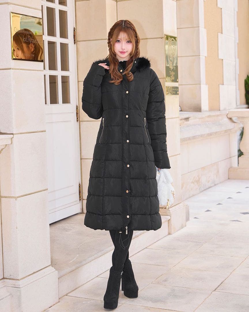ファー付きロングファイバーダウン ブラック