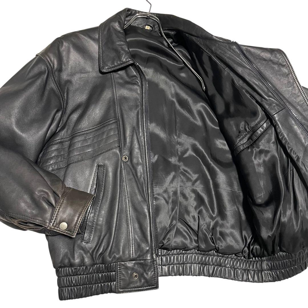 【vintage】羊革 本革 ラムレザーシングルライダースジャケット ブラックM