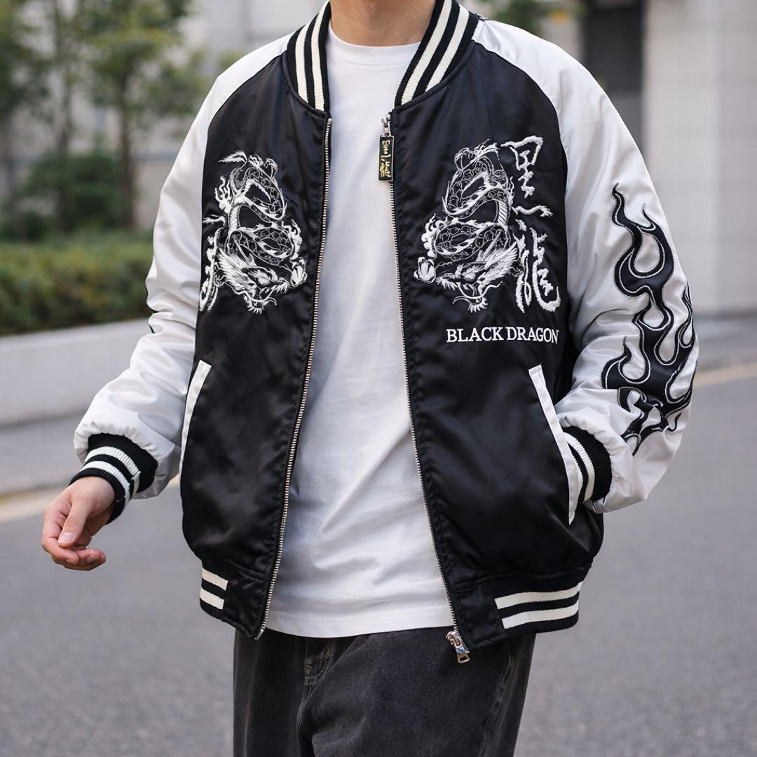 DOG TOWN ブラックドラゴン スカジャン 黒龍 刺繍 XL 中綿 サテン