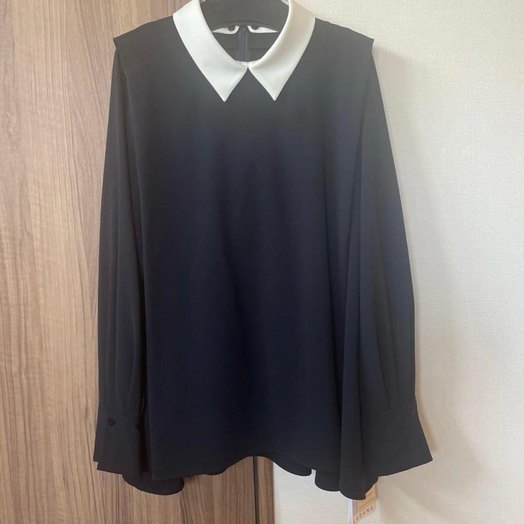 新品　CADUNE カデュネ　ネイビー　3way襟付きブラウス　セレモニー　濃紺