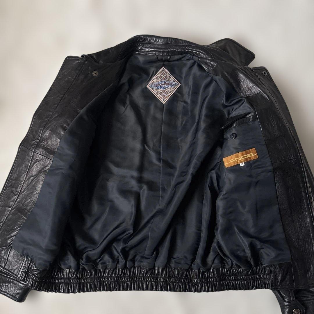 美品【ジャパンピンデージ】LANCEL シングルライダースＬ　黒　ラムレザー